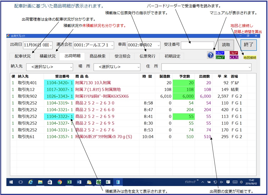 タブレットによる出荷管理システム